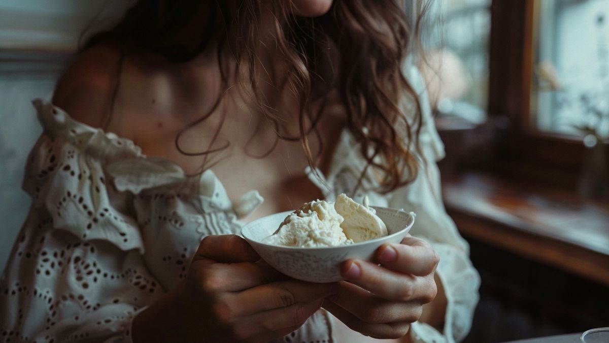 Closeup of a pregnant woman avoiding burrata cheese due to listeria risks