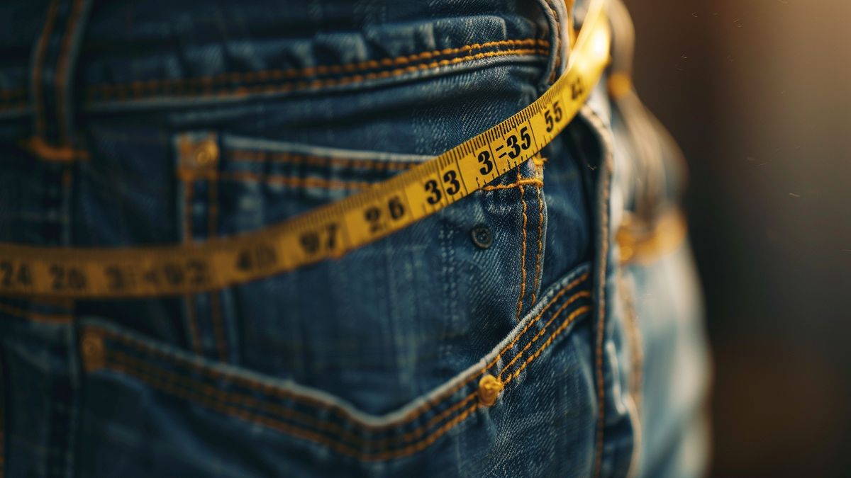 Closeup of a tape measure around the waist, tracking fat loss