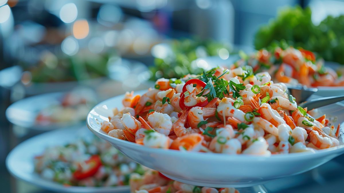 Surimi seafood salad served at a baby shower party for expecting mother